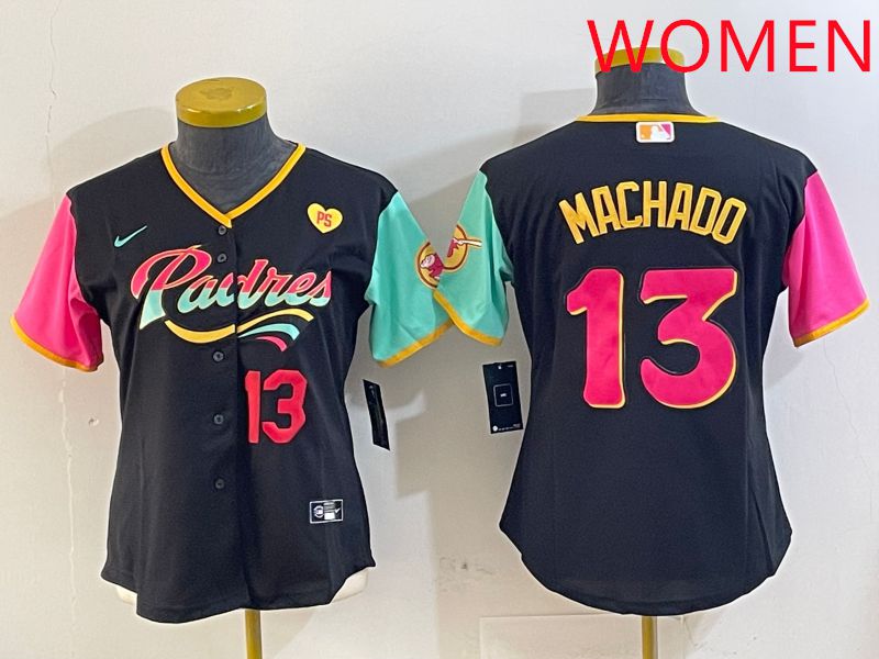 Women San Diego Padres #13 Machado Black City Edition 2025 Nike MLB Jersey style 11->women mlb jersey->Women Jersey